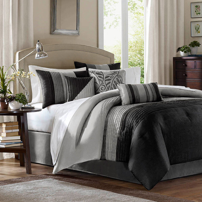 Madison Park Amherst 7 Piece Striped and Pleated Comforter Set