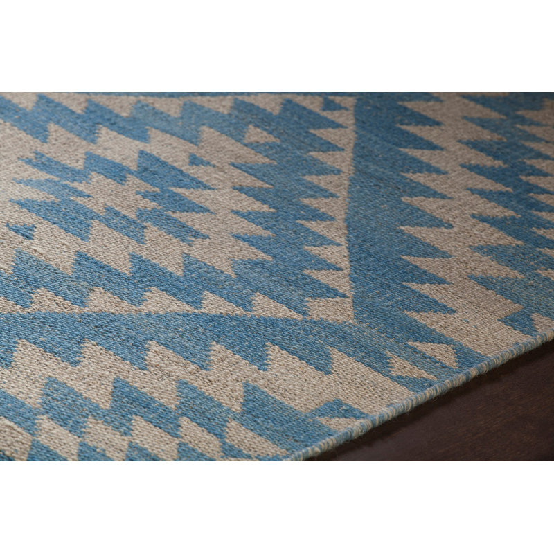 Winnie Blue and Beige Wool Flatweave Rug