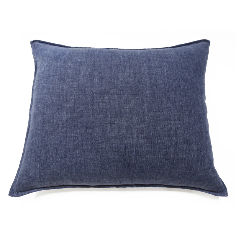 Indigo Hand-Loomed Linen Lumbar Throw Pillow with Down Insert