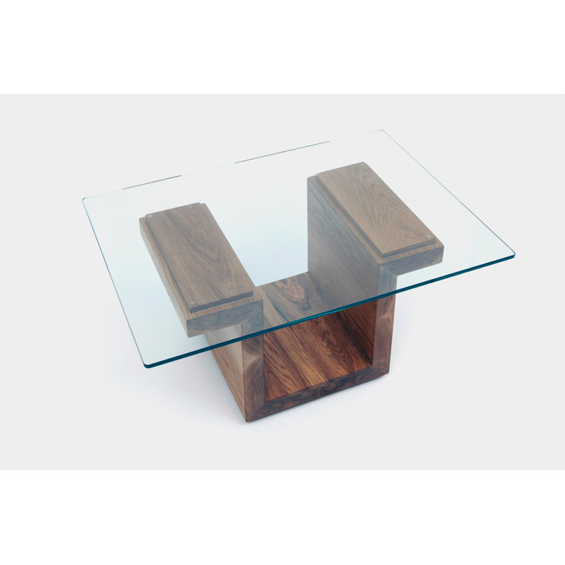 ARTLESS SQG22 Rectangular Brown Walnut and Glass Side Table