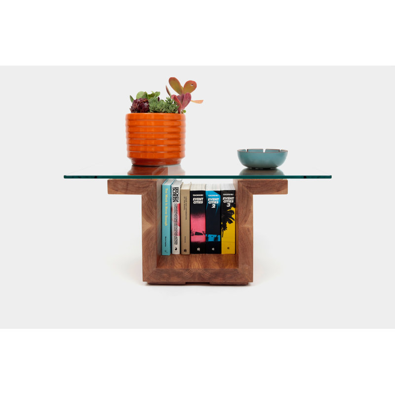 ARTLESS SQG22 Rectangular Brown Walnut and Glass Side Table