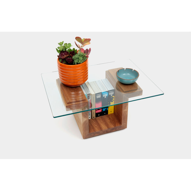 ARTLESS SQG22 Rectangular Brown Walnut and Glass Side Table