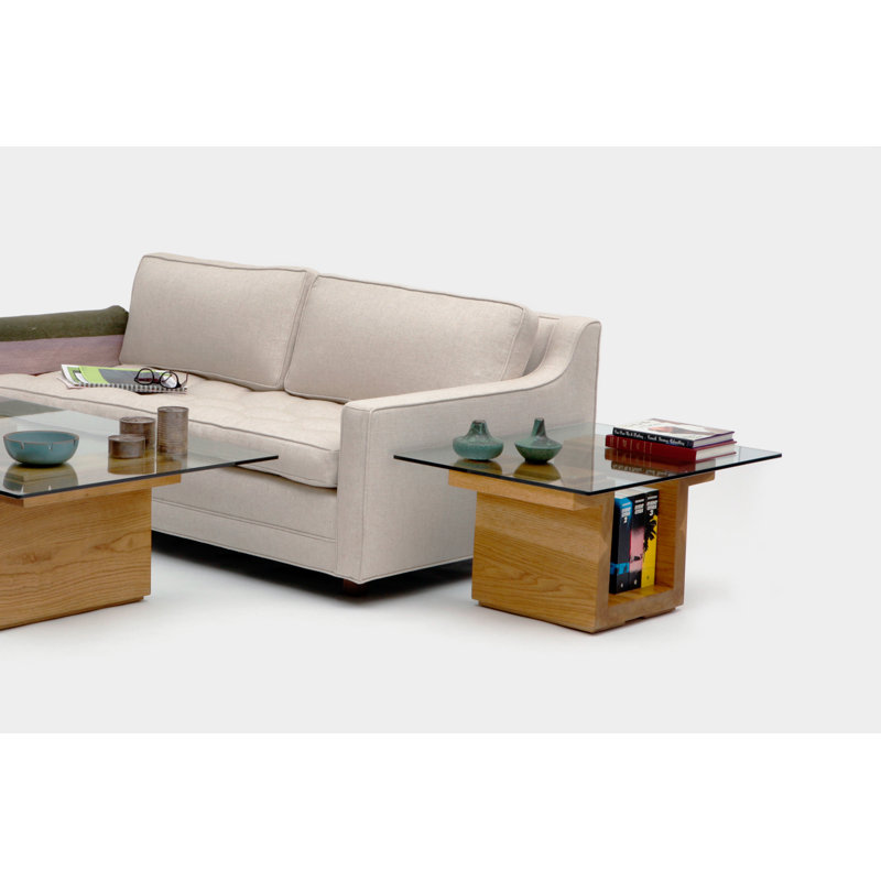 ARTLESS SQG22 Rectangular Brown Walnut and Glass Side Table