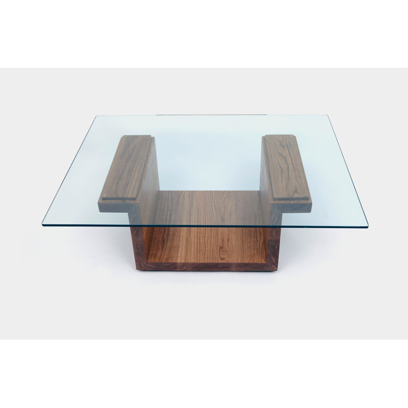White Oak Rectangular Glass Top Coffee Table with Storage