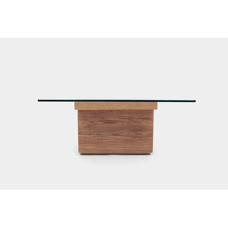 White Oak Rectangular Glass Top Coffee Table with Storage