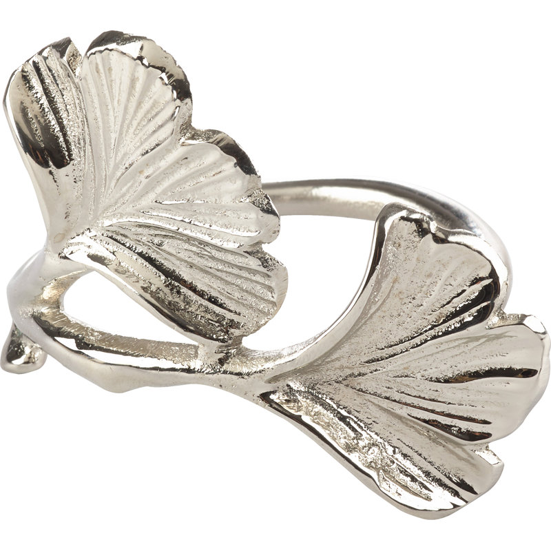 Silver Ginkgo Leaf Design Napkin Rings Set of 4