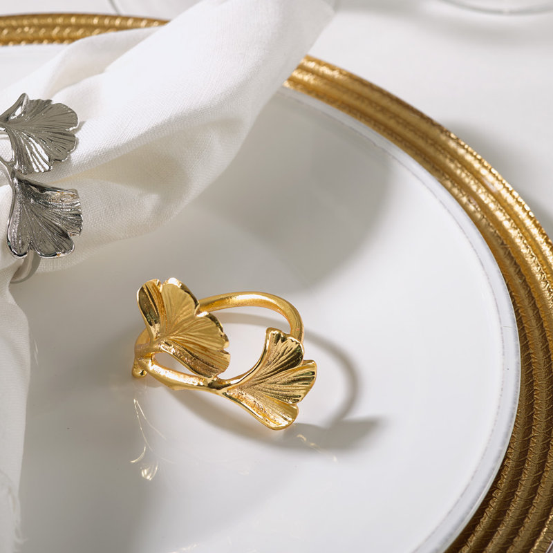 Silver Ginkgo Leaf Design Napkin Rings Set of 4