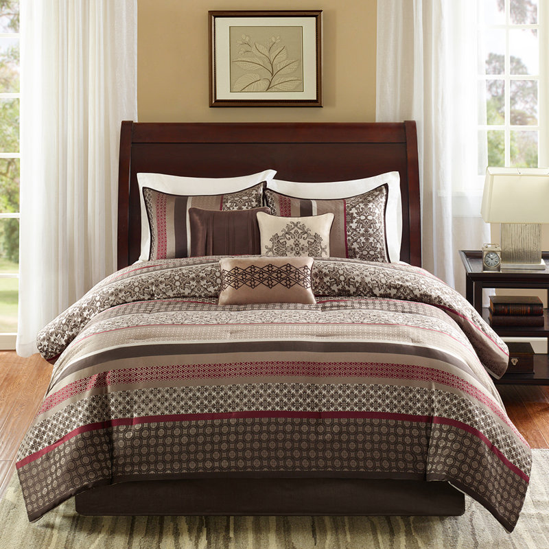 Ivory and Red Reversible Queen Microfiber Comforter Set