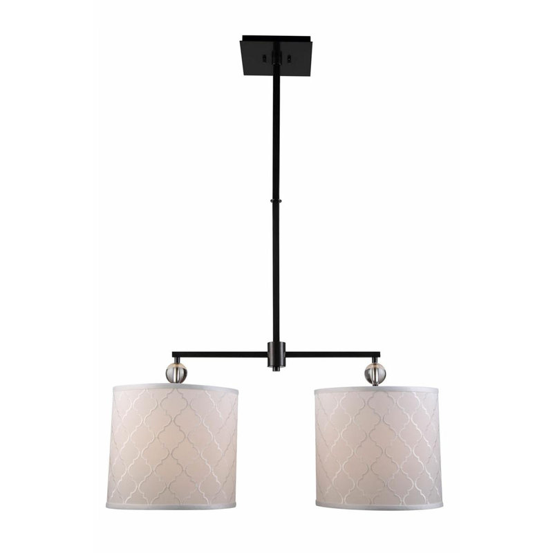 Bronze and Crystal 2-Light Drum Pendant Lamp