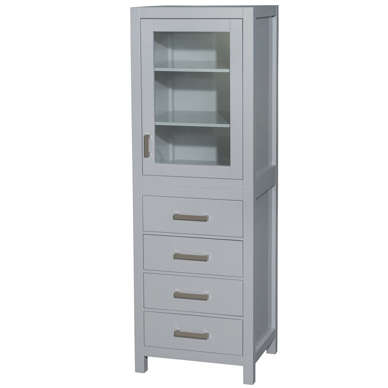 Sheffield 24" Gray Solid Wood Linen Cabinet with Brushed Chrome Trim