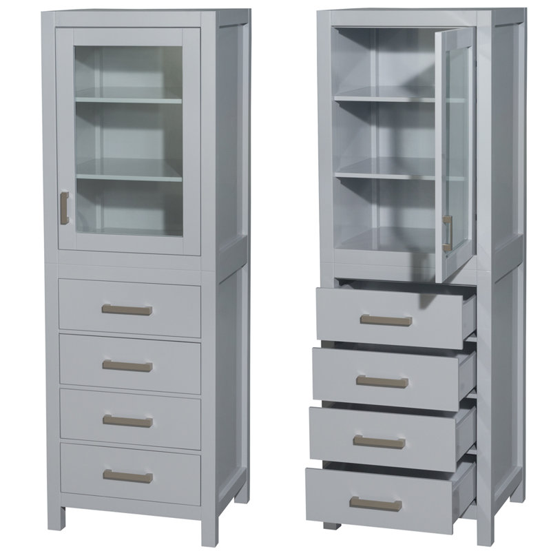 Sheffield 24" Gray Solid Wood Linen Cabinet with Brushed Chrome Trim