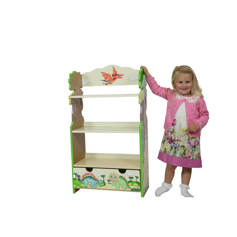 Dinosaur Kingdom Whimsical Kids' Wooden Bookshelf with Drawer
