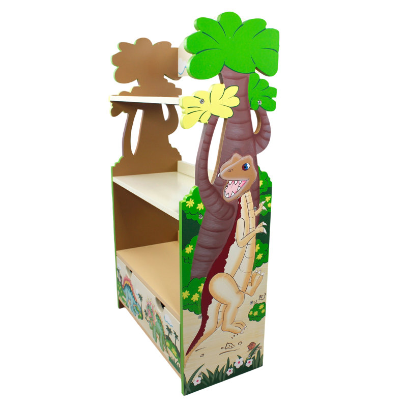 Dinosaur Kingdom Whimsical Kids' Wooden Bookshelf with Drawer