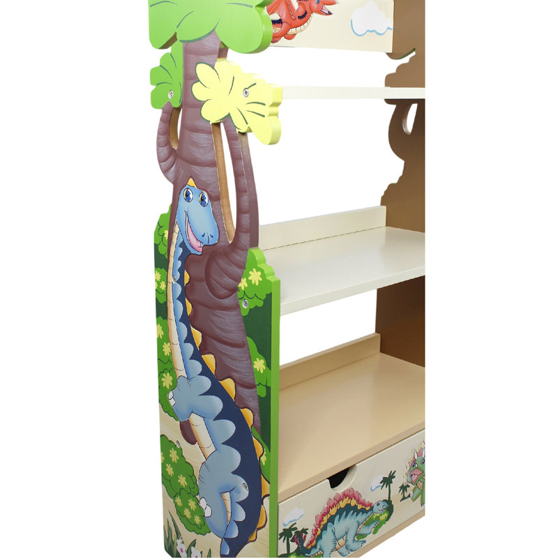 Dinosaur Kingdom Whimsical Kids' Wooden Bookshelf with Drawer