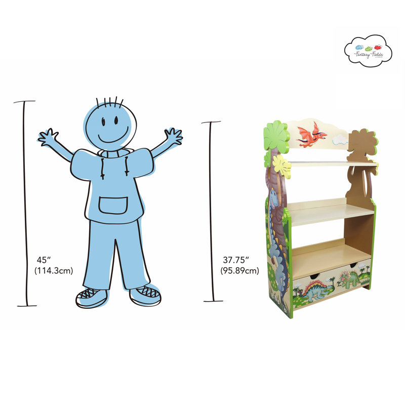 Dinosaur Kingdom Whimsical Kids' Wooden Bookshelf with Drawer