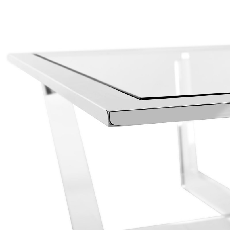 Elysian 39'' Silver Glass & Acrylic Square Coffee Table with Storage