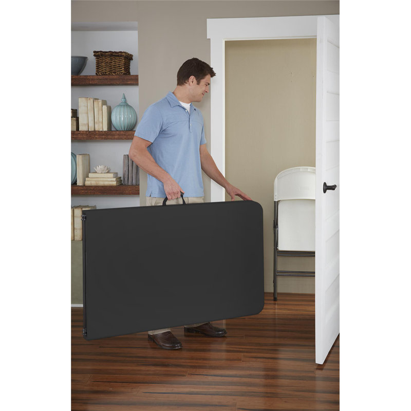 Black 8 ft Fold-in-Half Banquet Table with Handle