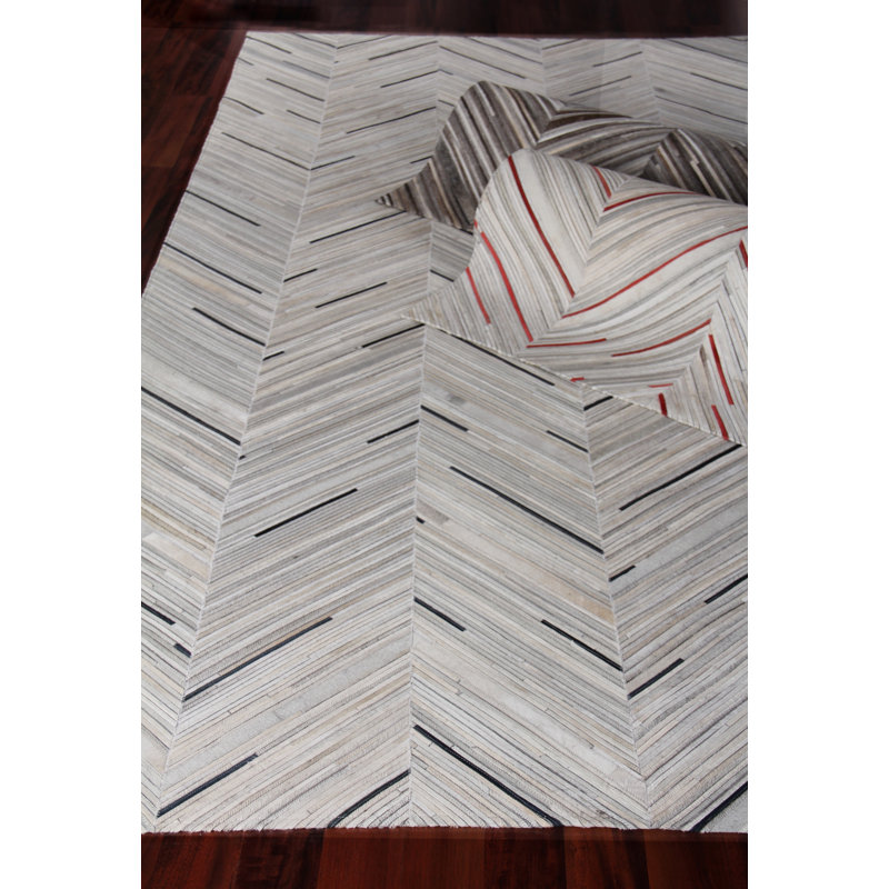Handmade Blue Chevron Cowhide Rectangular Rug