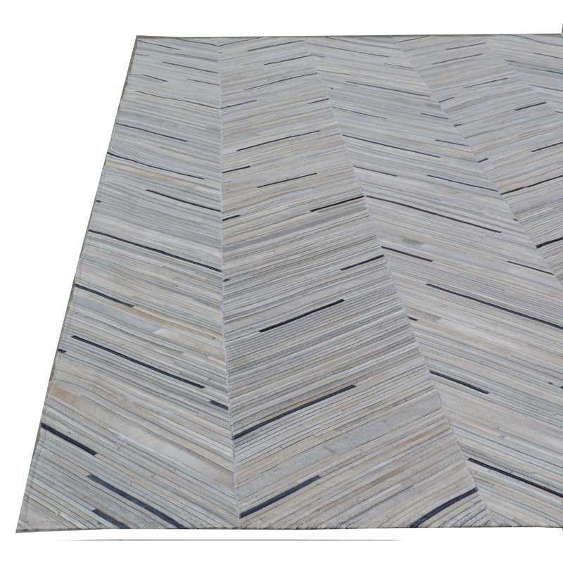 Handmade Blue Chevron Cowhide Rectangular Rug