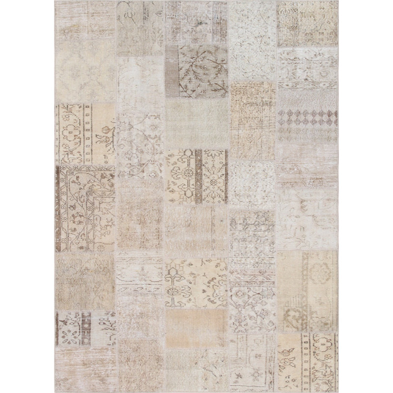 Hand-Knotted Gray and Beige Wool Oriental Rug