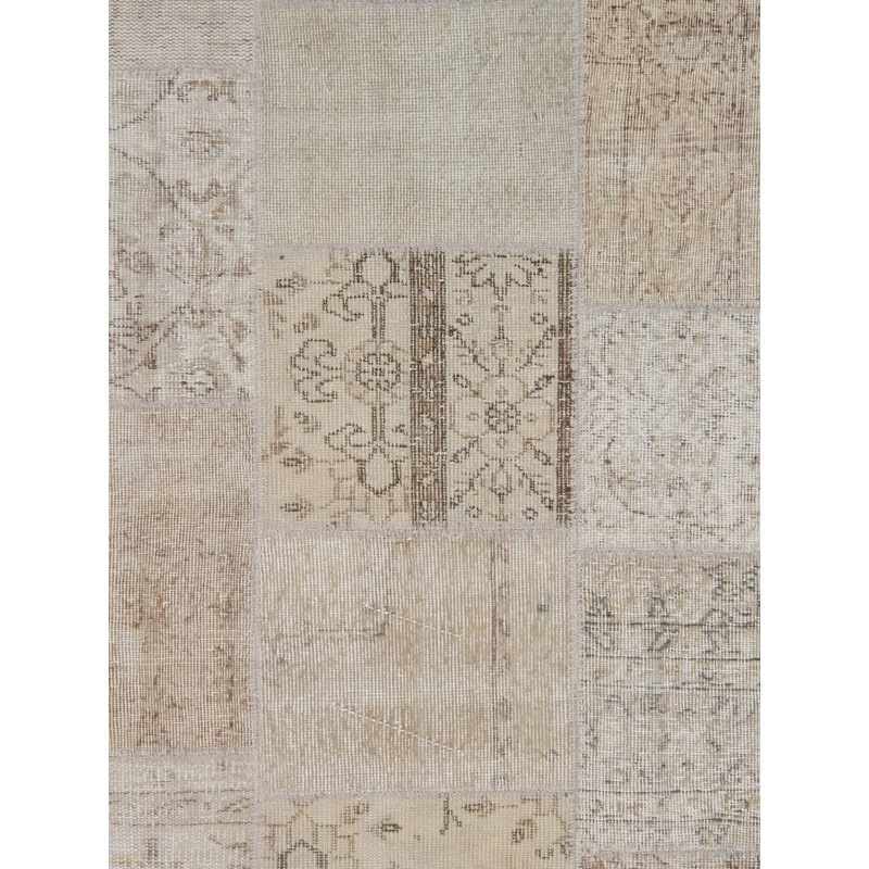 Hand-Knotted Gray and Beige Wool Oriental Rug