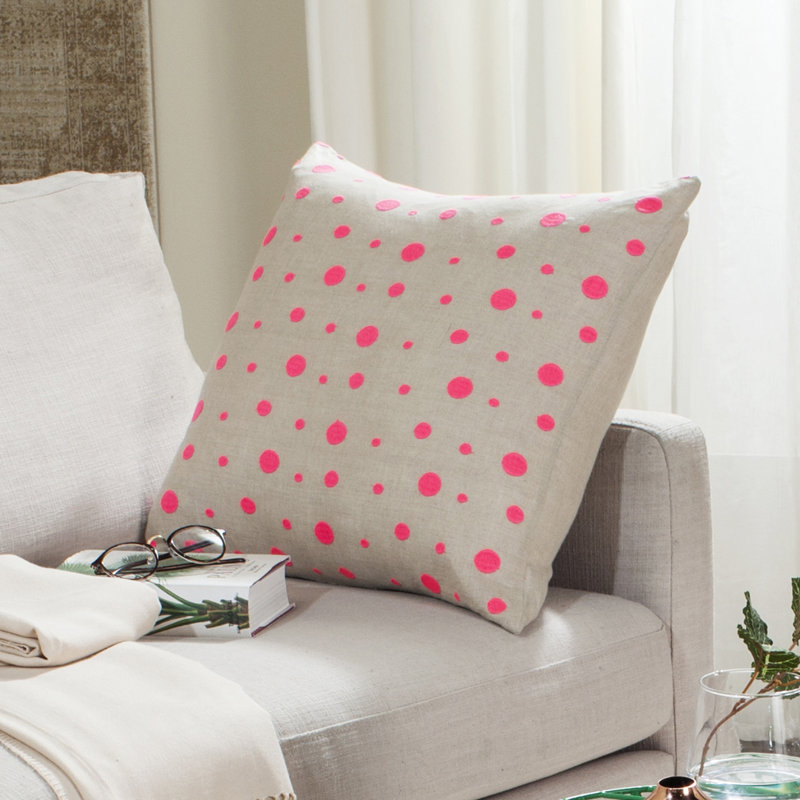 Pink Polka Dot Embroidered Linen Throw Pillow Set