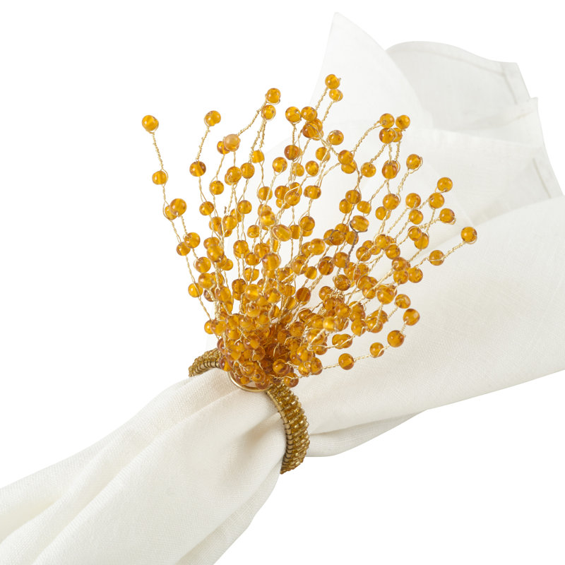 Gold Beaded Burst Design Napkin Ring Set of 4