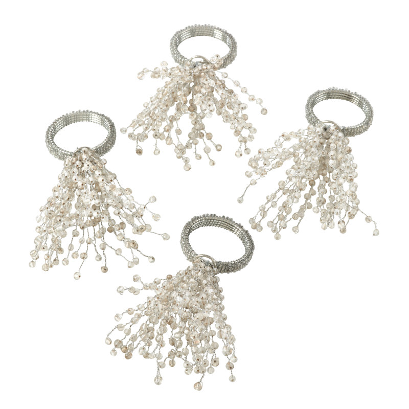 Silver Beaded Burst Design Napkin Rings Set of 4