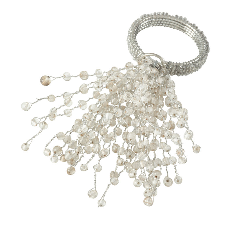 Silver Beaded Burst Design Napkin Rings Set of 4