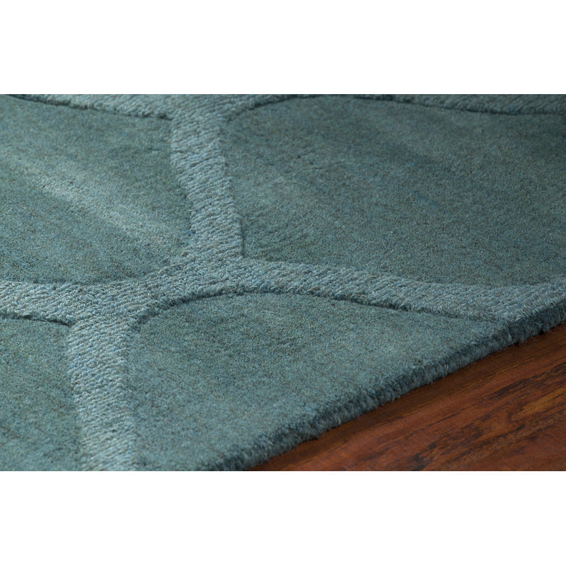 Ivory Rectangular Handmade Wool Trellis Rug 5' x 8'