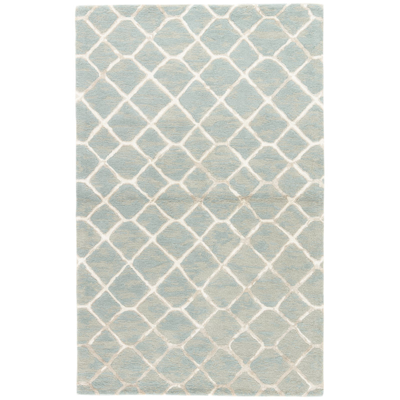 Handmade Tufted Blue and Cream Wool Area Rug