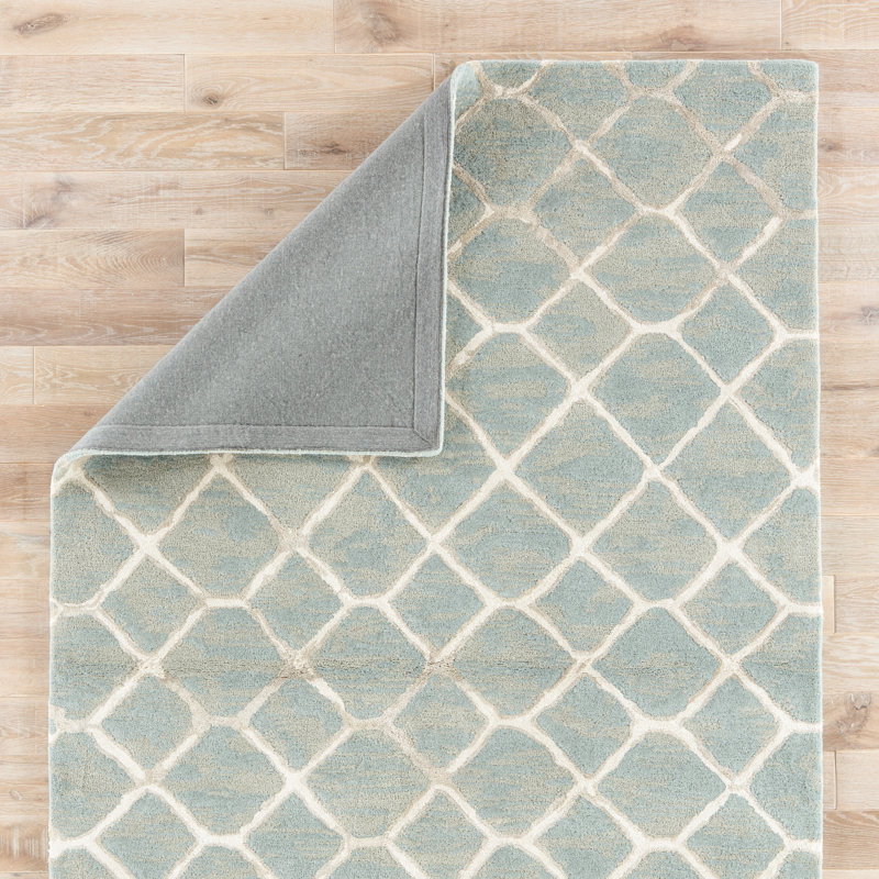 Handmade Tufted Blue and Cream Wool Area Rug