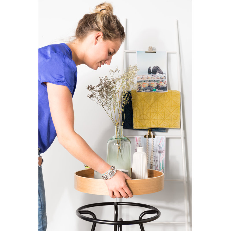 Round Brown MDF Tray Top End Table with Black Metal Legs