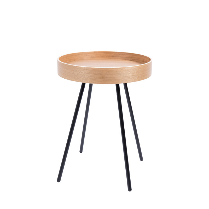 Round Brown MDF Tray Top End Table with Black Metal Legs