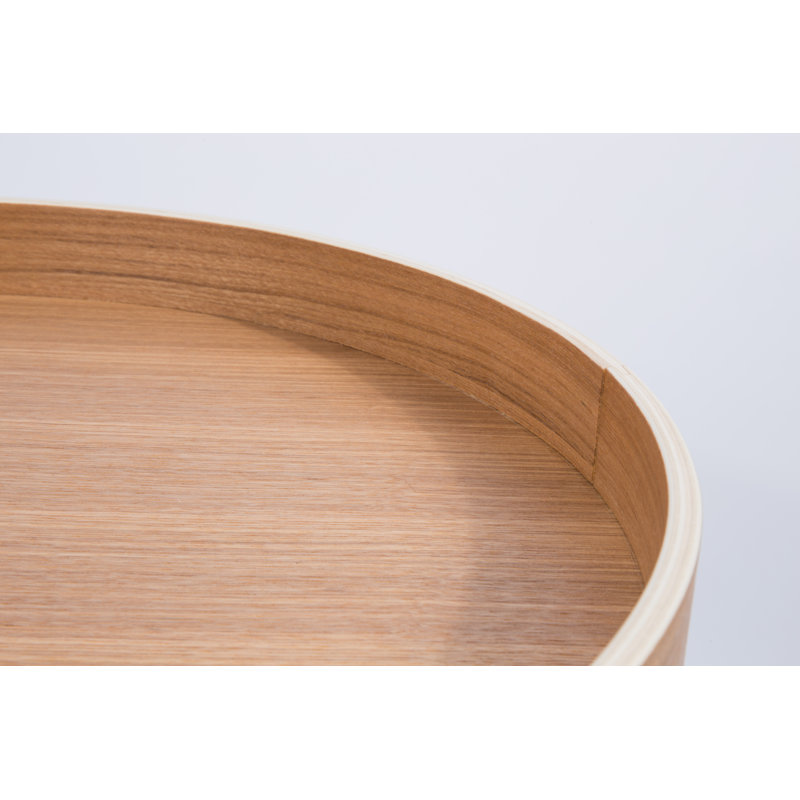 Round Brown MDF Tray Top End Table with Black Metal Legs