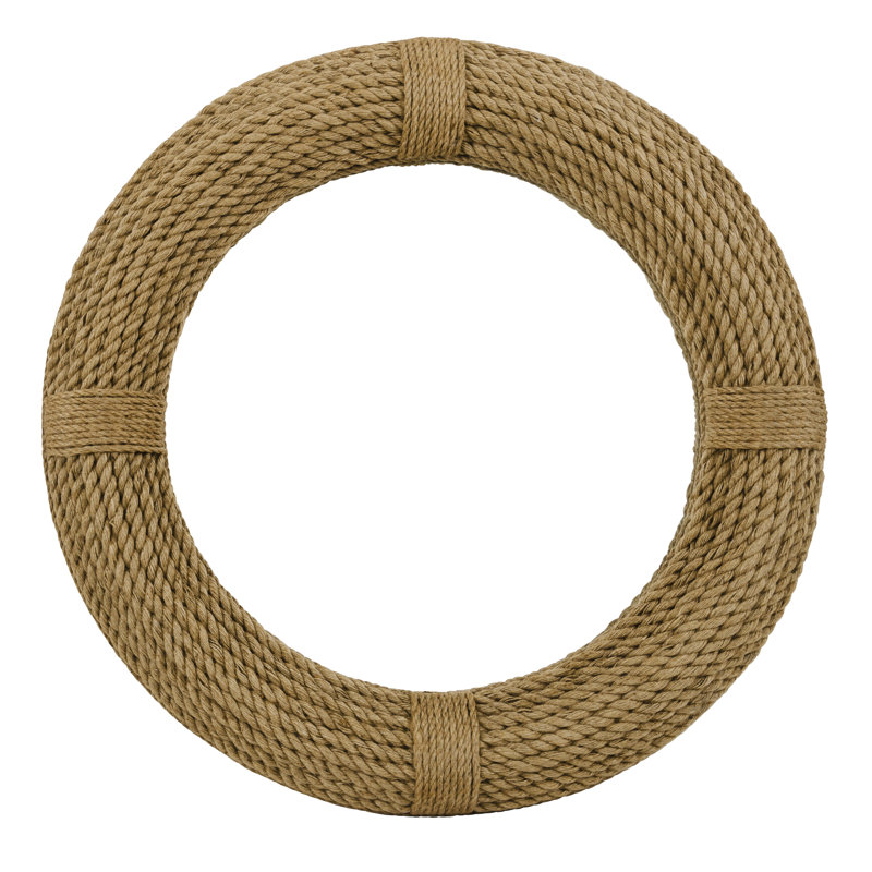 Coastal Charm Wood and Rope 37" Round Wall Mirror