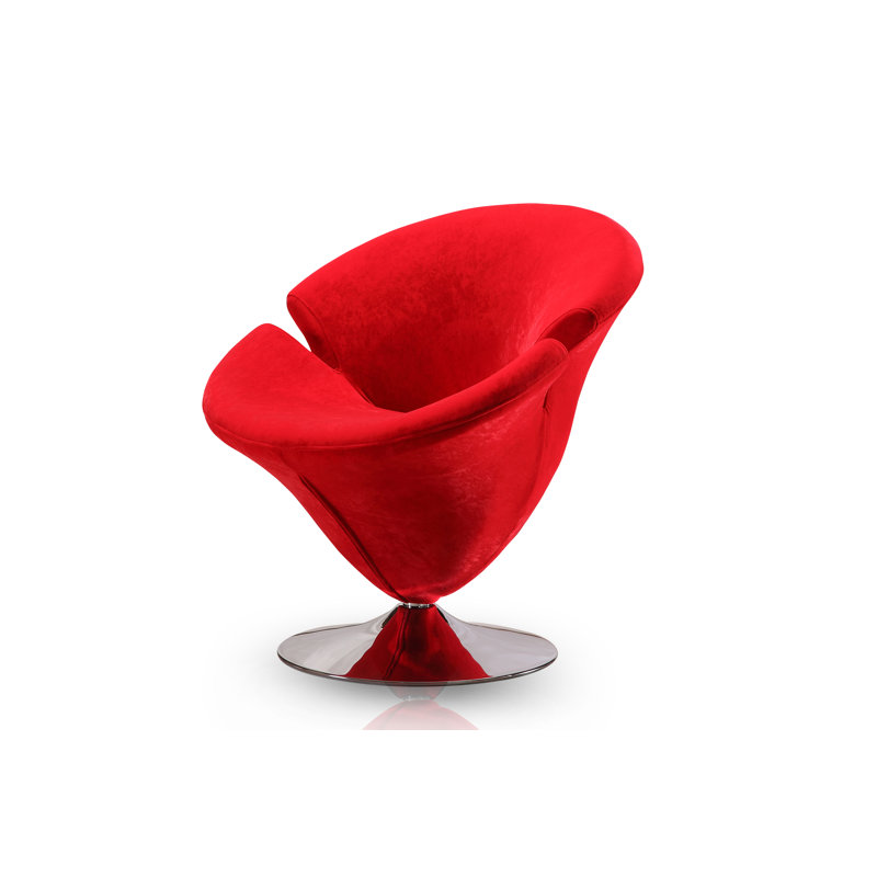 Blossom Red Velvet Barrel Swivel Chair with Chrome Base