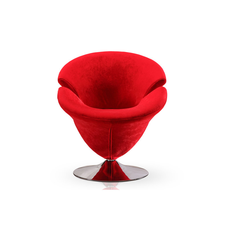 Blossom Red Velvet Barrel Swivel Chair with Chrome Base
