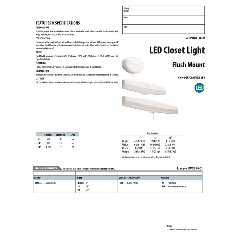 Sleek White Brushed Nickel LED Energy Star Flush Mount Light
