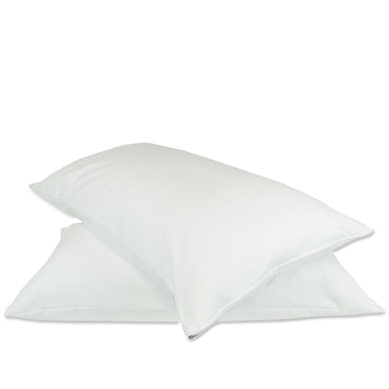 White Cotton Blend Zippered Queen Pillow Protectors, Set of 2