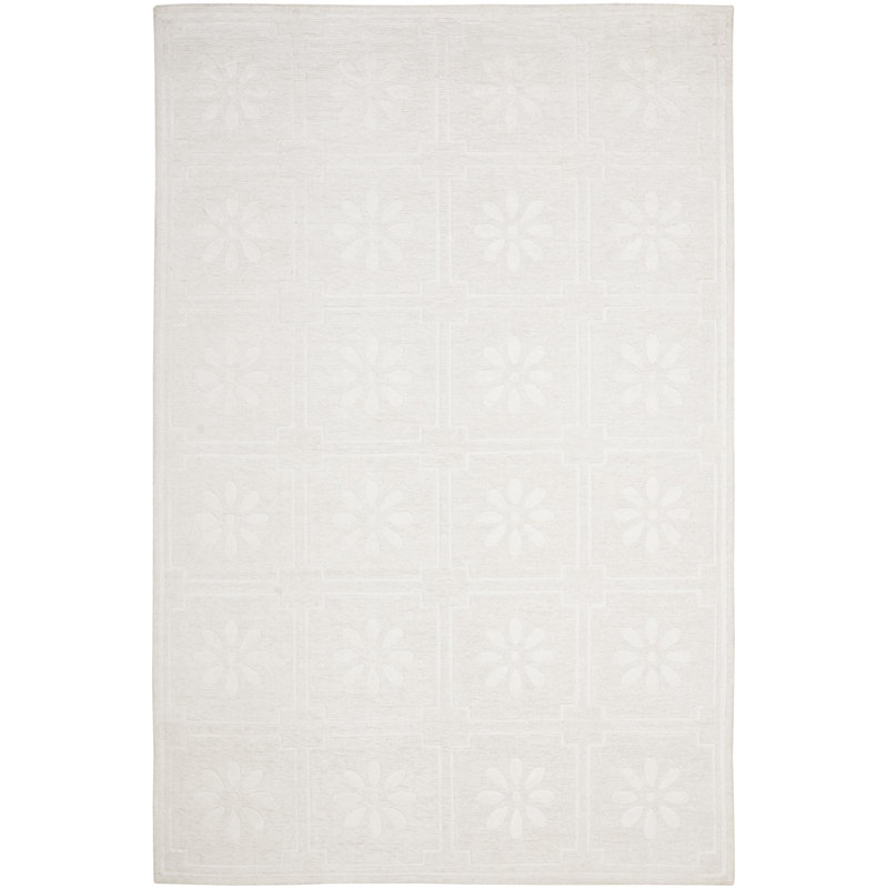 Hand-Knotted Floral Square Rug in Wool, Chenille, and Silk