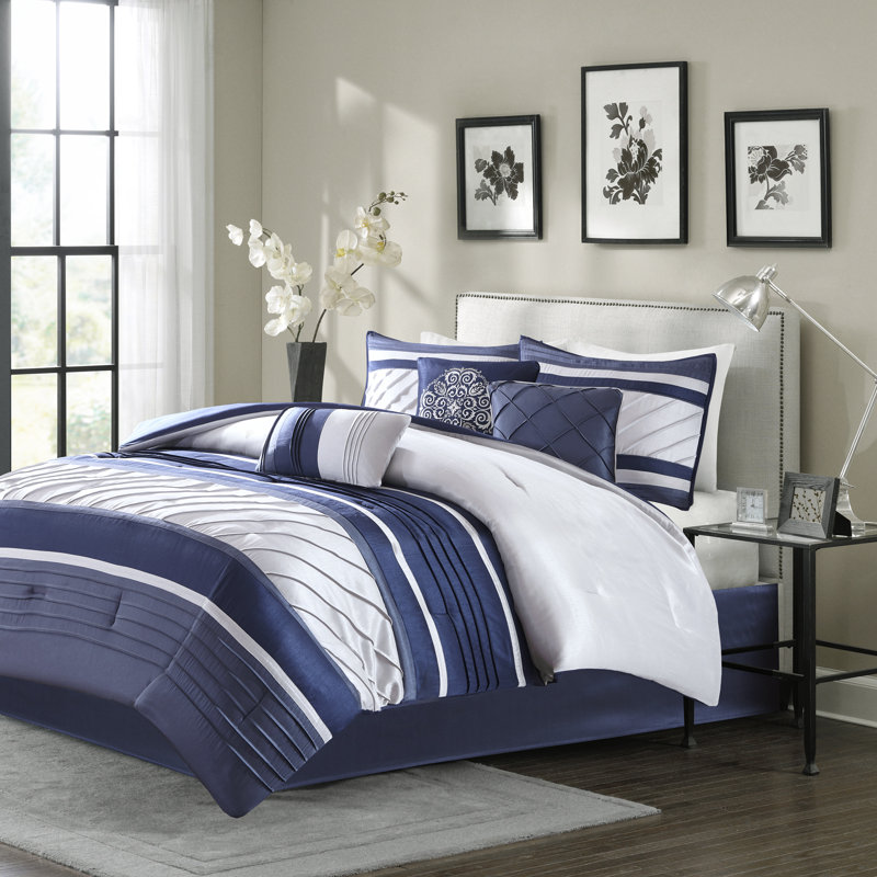 Navy King Microfiber Down Alternative 7-Piece Comforter Set