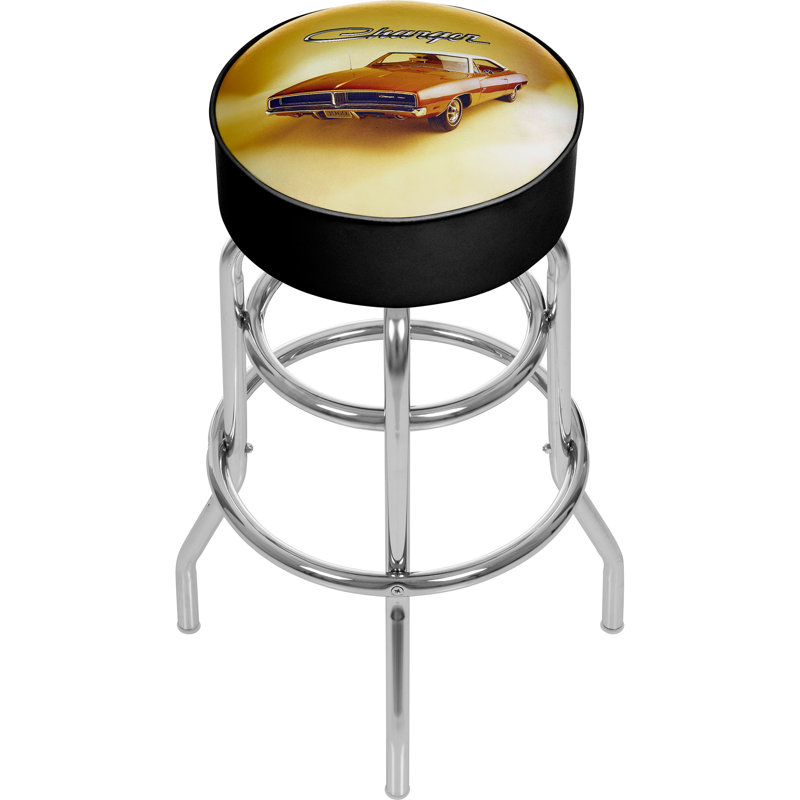 Swivel Backless 26'' Gray Metal Counter Stool with Chrome Legs