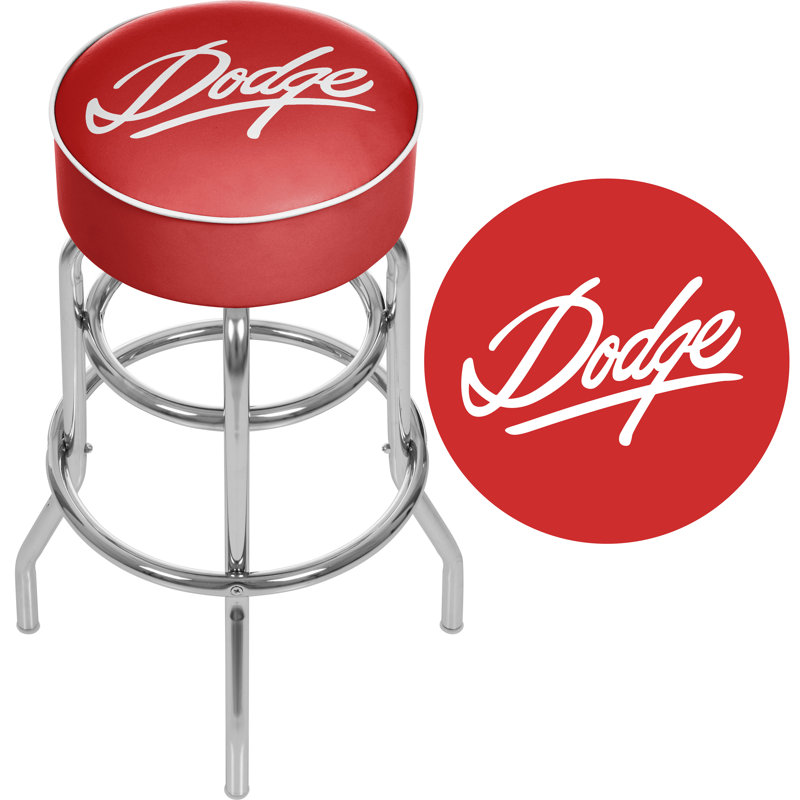 White Leather and Metal Swivel Backless Bar Stool
