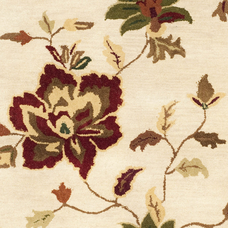 Ivory Floral Hand-Tufted Wool Rectangular Rug 2' x 3'