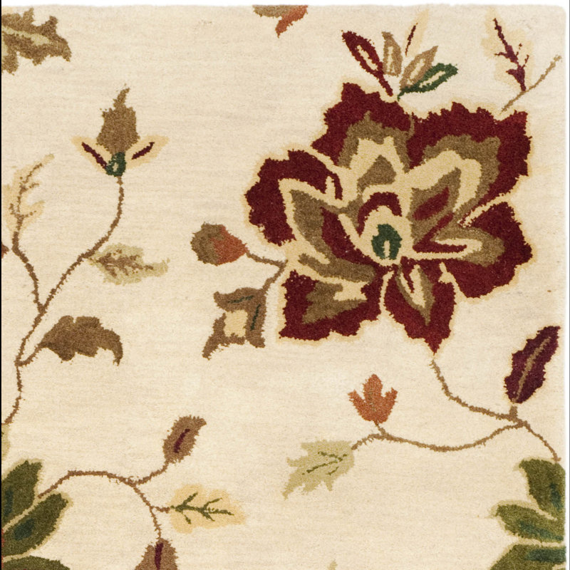 Ivory Floral Hand-Tufted Wool Rectangular Rug 2' x 3'