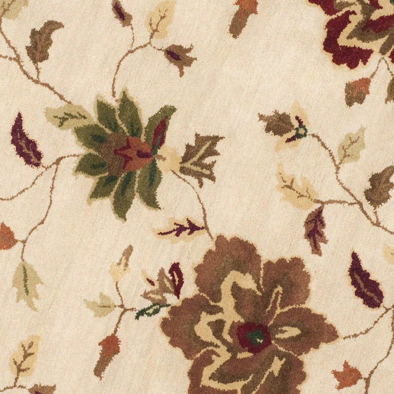 Ivory Floral Hand-Tufted Wool Rectangular Rug 2' x 3'