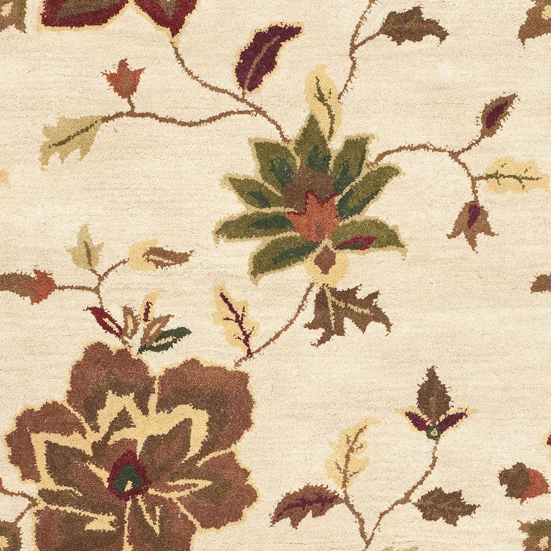 Ivory Floral Hand-Tufted Wool Rectangular Rug 2' x 3'