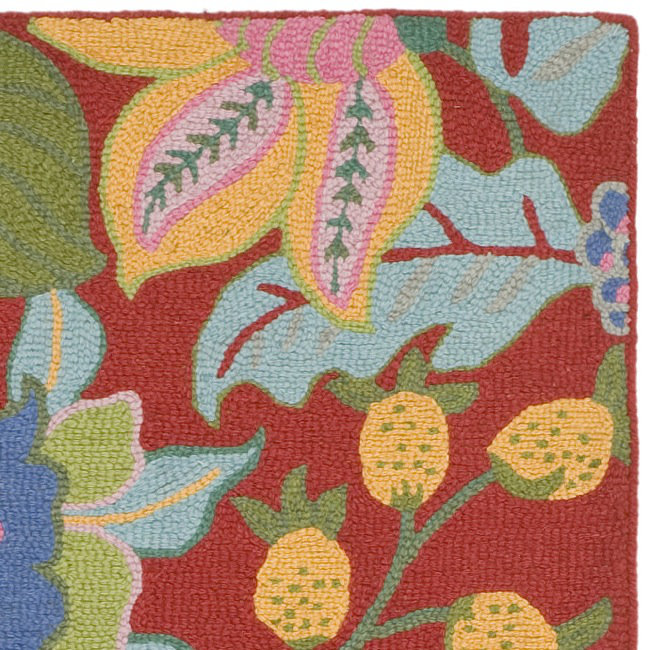 Red Floral Hand-Tufted Wool Square Area Rug