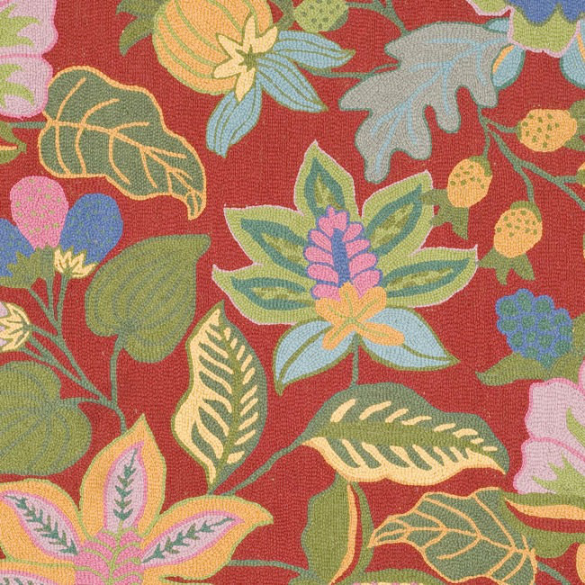 Red Floral Hand-Tufted Wool Square Area Rug